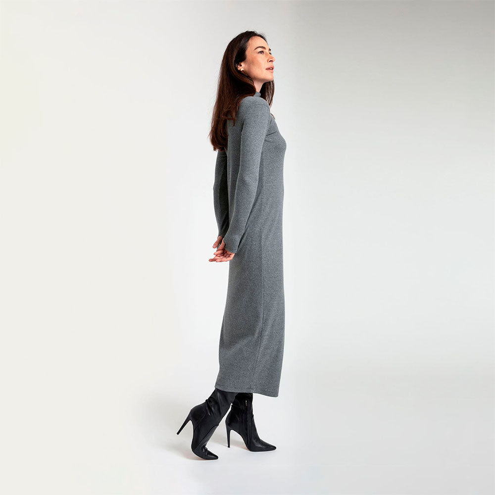 Vestido Midi Canelado - Mescla Escuro