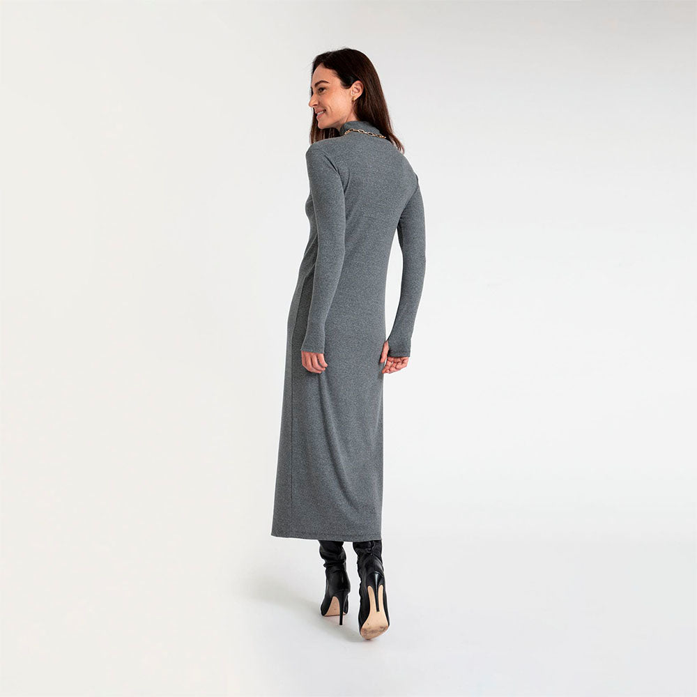 Vestido Midi Canelado - Mescla Escuro