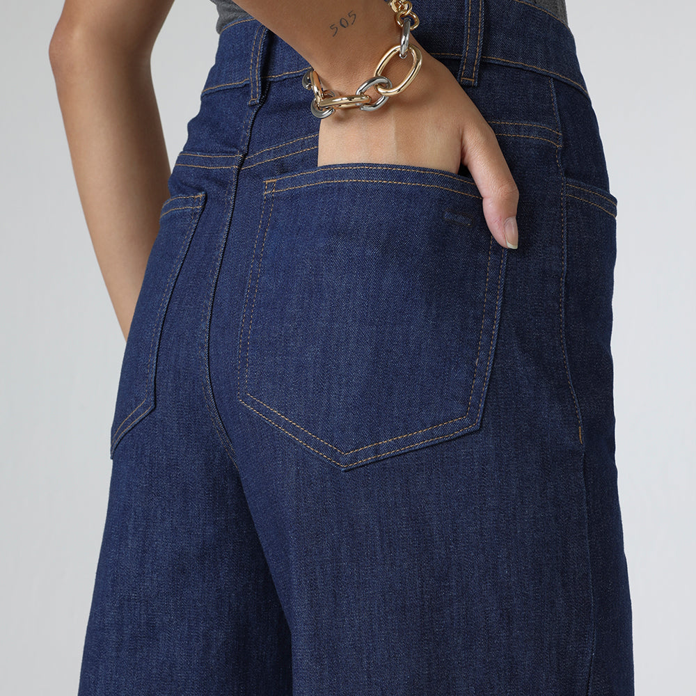 Calça Wide Jeans Feminina - Azul Jeans Escuro