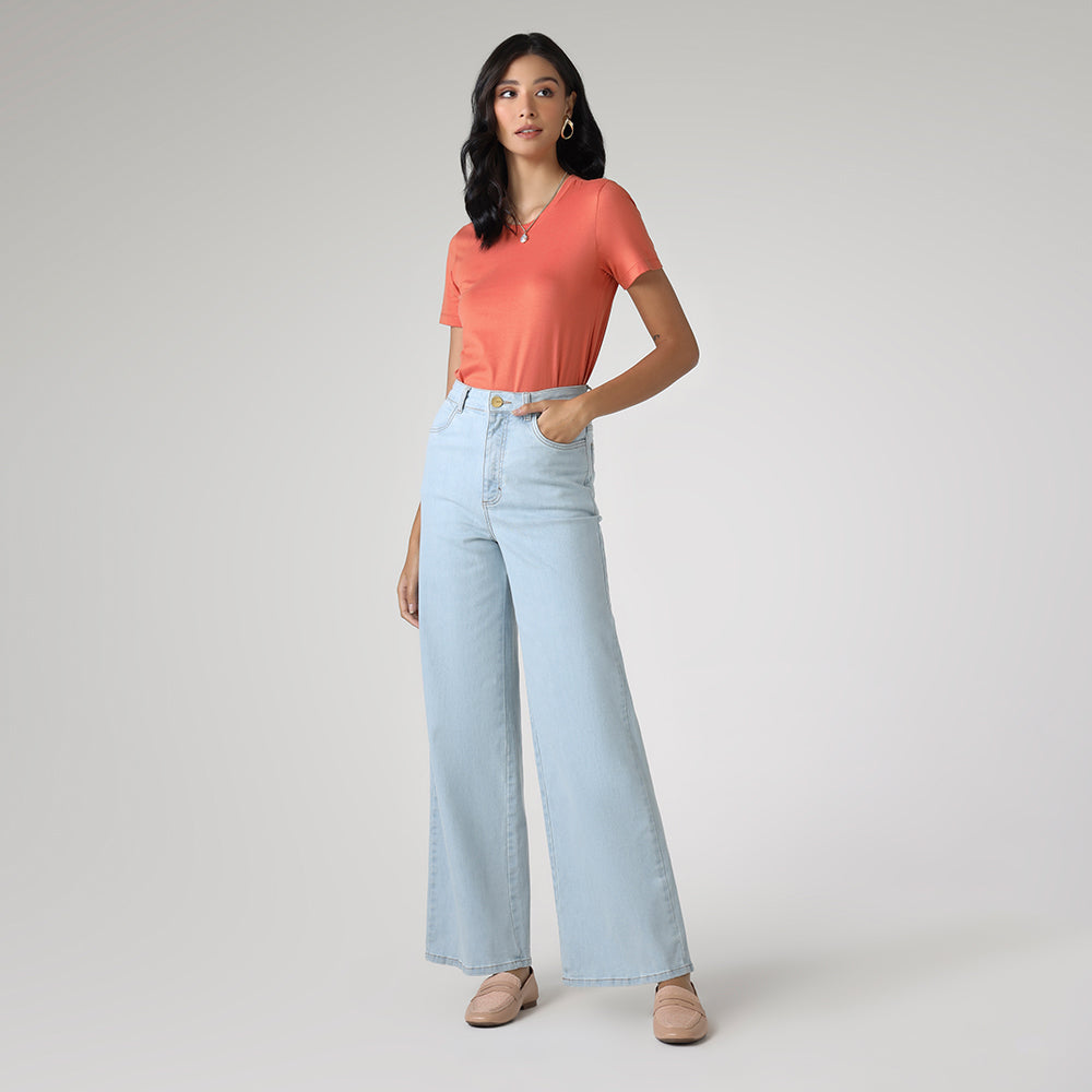 Calça Wide Jeans Feminina - Azul Jeans Claro