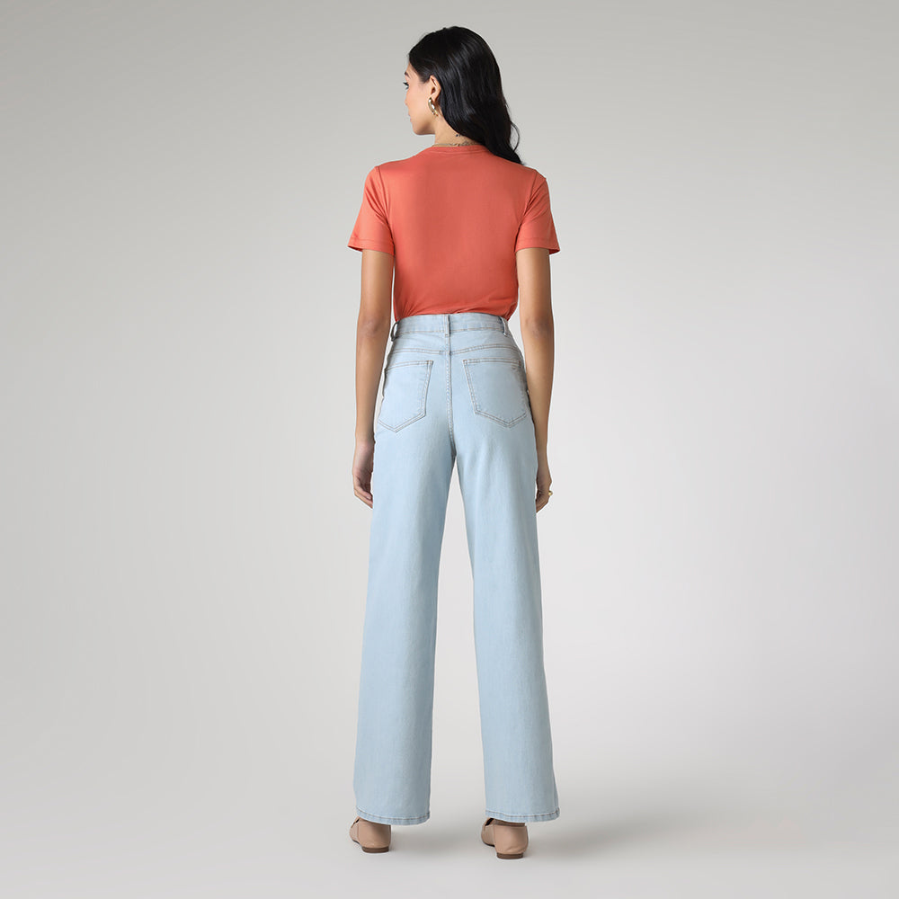 Calça Wide Jeans Feminina - Azul Jeans Claro