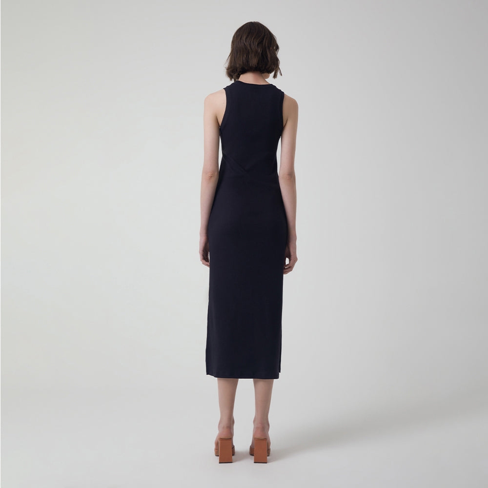 Vestido Midi Canelado Algodão - Preto