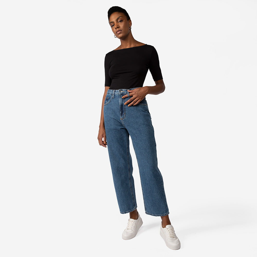 Blusa Cotton Pima Decote Canoa Feminina | Life Collection - Preto