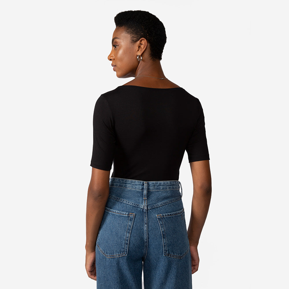 Blusa Cotton Pima Decote Canoa Feminina | Life Collection - Preto