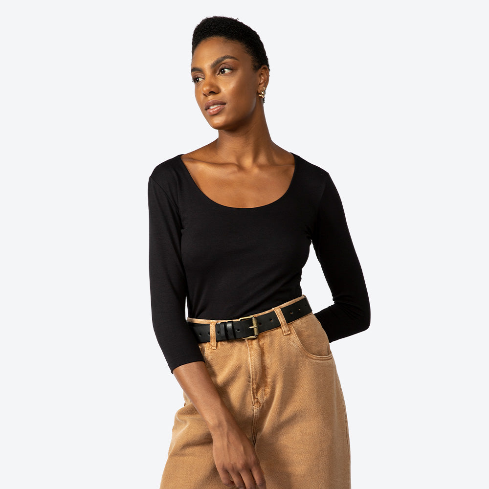 Blusa Cotton Pima Manga 3/4 Feminina - Preto
