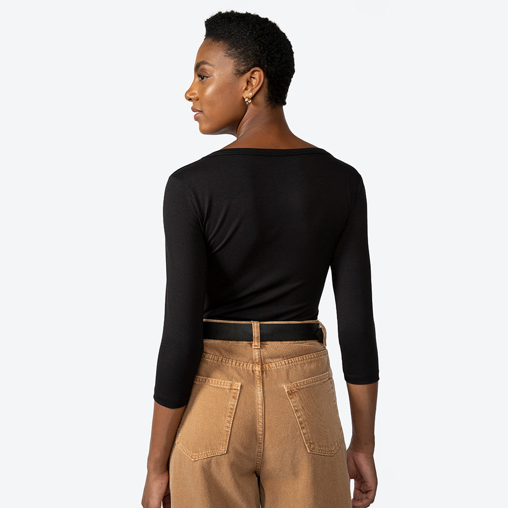 Blusa Cotton Pima Manga 3/4 Feminina - Preto