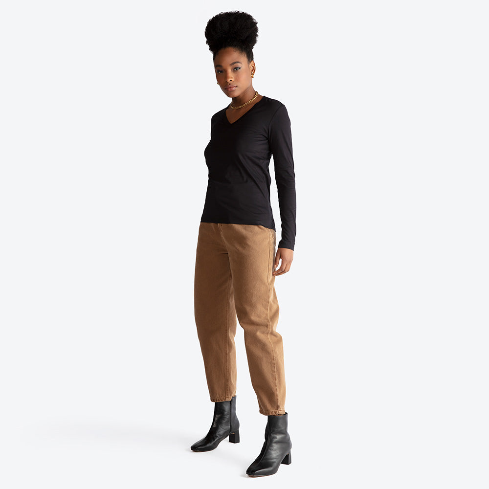 Camiseta Algodão Ultraleve Manga Longa Gola V Feminina - Preto