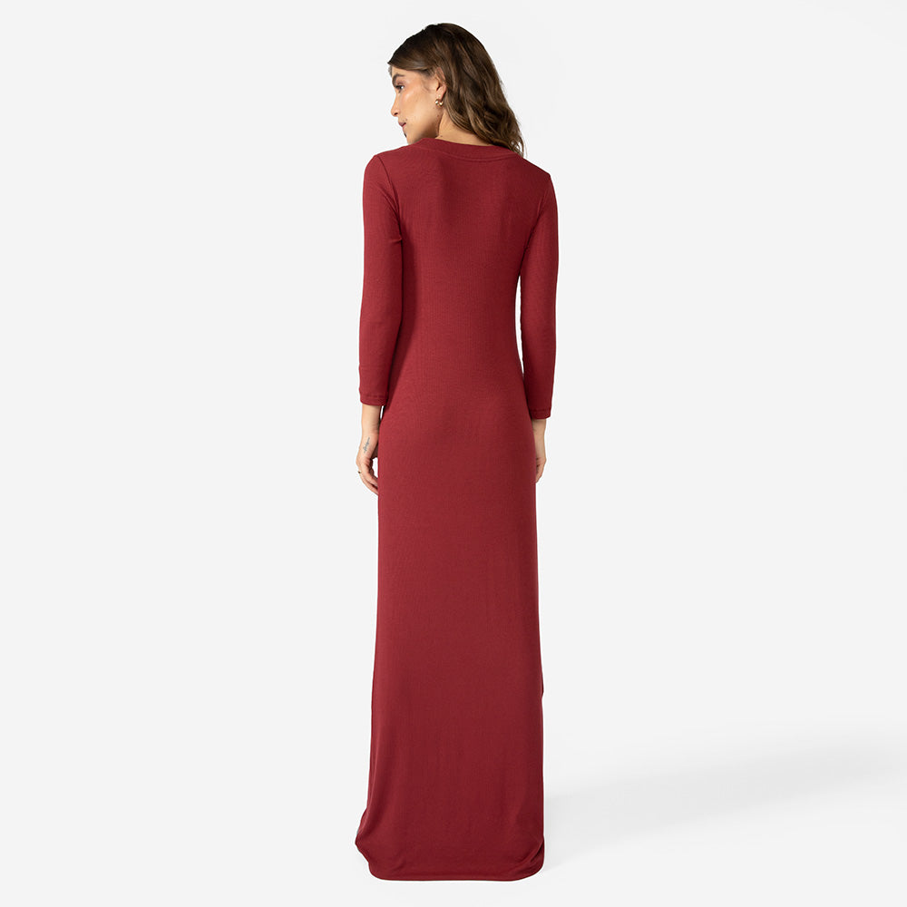 Vestido Longo Canelado Viscose - Marsala