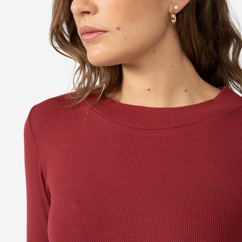 Vestido Longo Canelado Viscose - Marsala