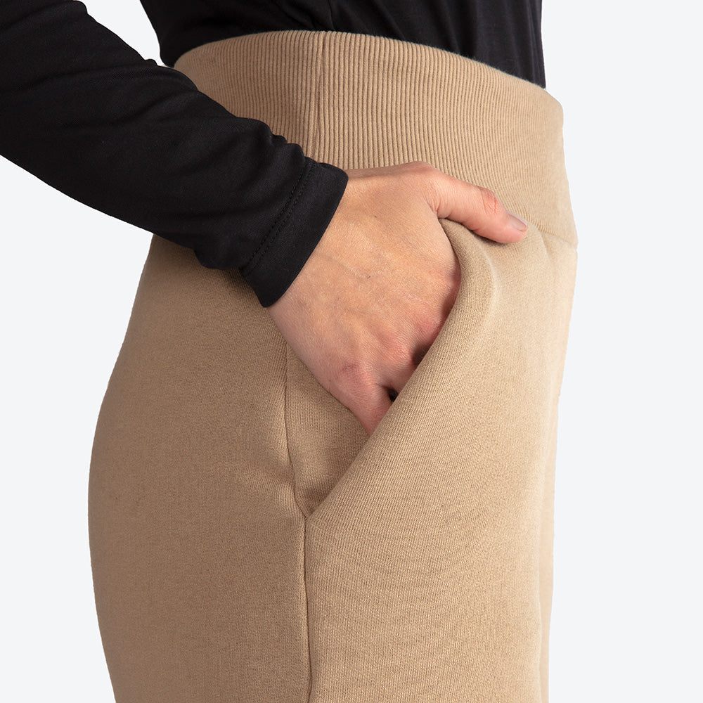 Calça Reta Moletom Flanelado Feminina - Bege Pastel