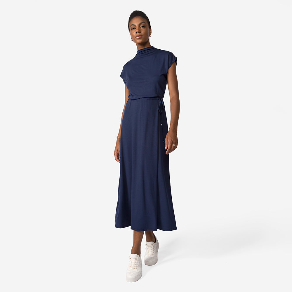Vestido Midi Modal Cintura Regulável | Travel Collection - Azul Marinho