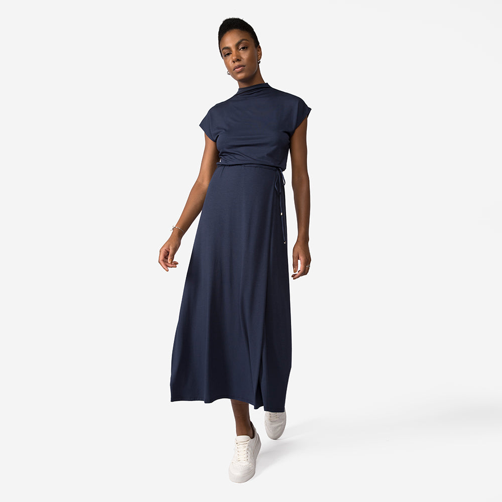 Vestido Midi Modal Cintura Regulável | Travel Collection - Azul Marinho