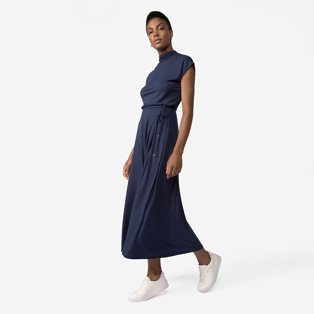 Vestido Midi Modal Cintura Regulável | Travel Collection - Azul Marinho