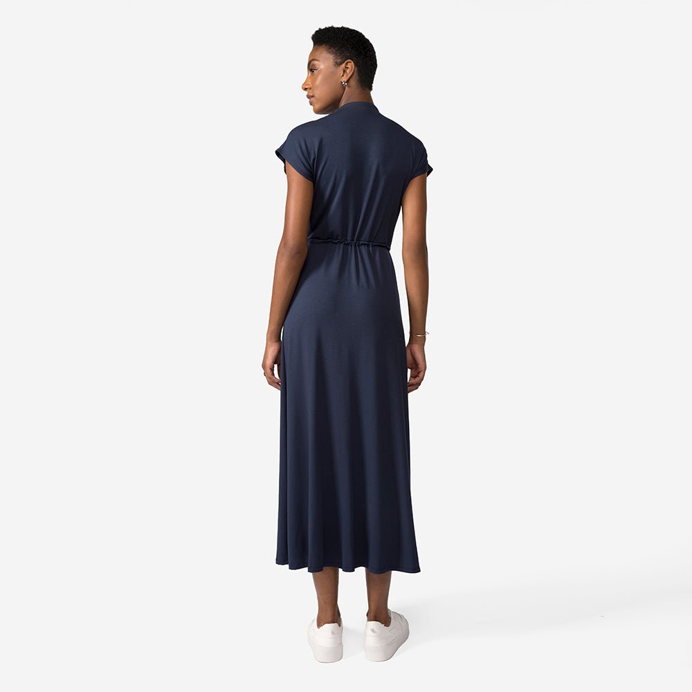 Vestido Midi Modal Cintura Regulável | Travel Collection - Azul Marinho