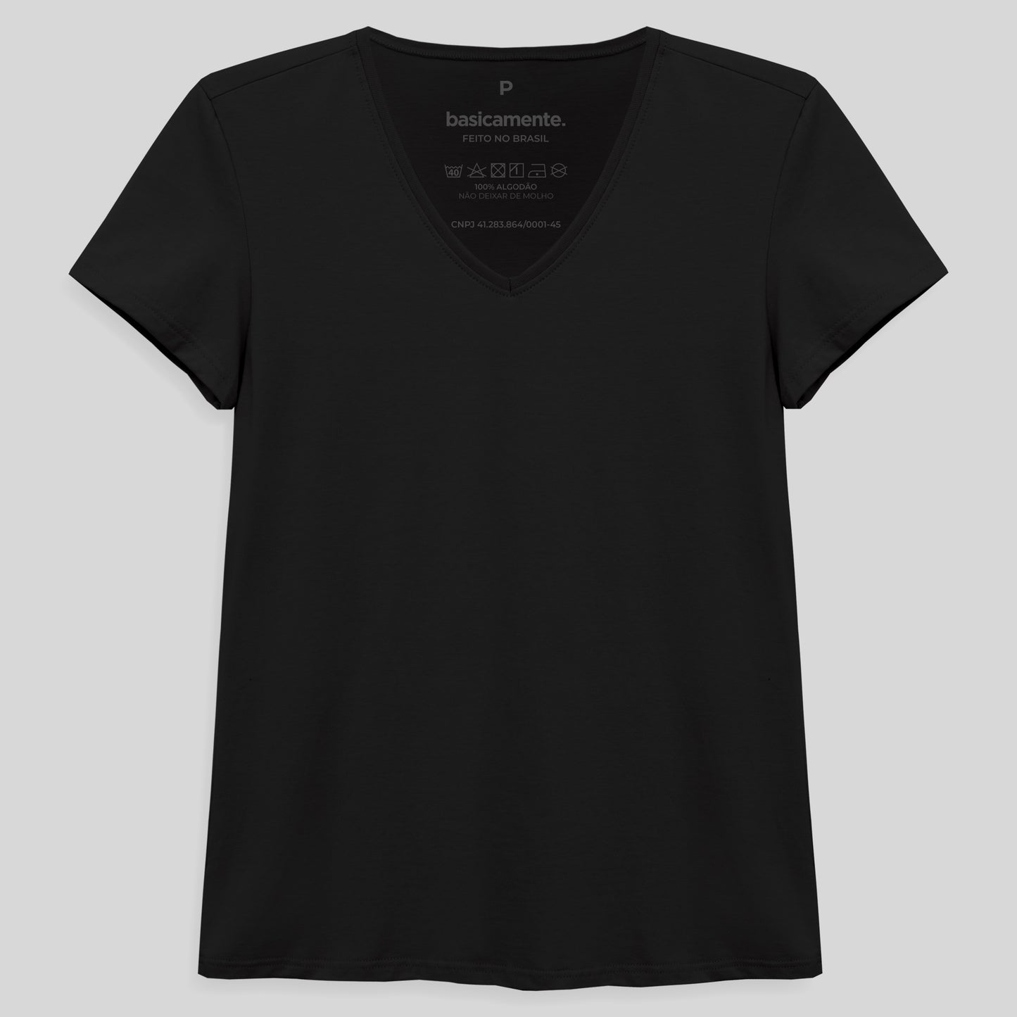 Camiseta Slim Gola V Feminina - Preto