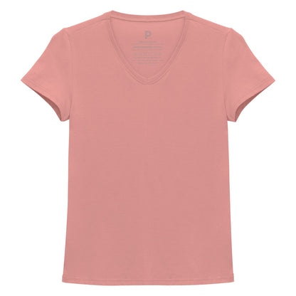 Camiseta Slim Gola V Feminina - Rose