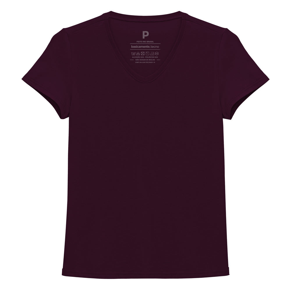 Camiseta Slim Gola V Feminina - Wine