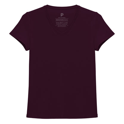 Camiseta Slim Gola V Feminina - Wine