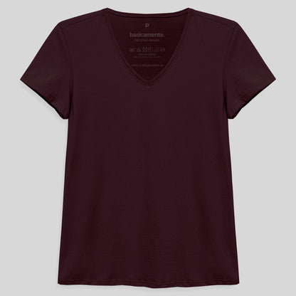 Camiseta Slim Gola V Feminina - Vermelho Vinho