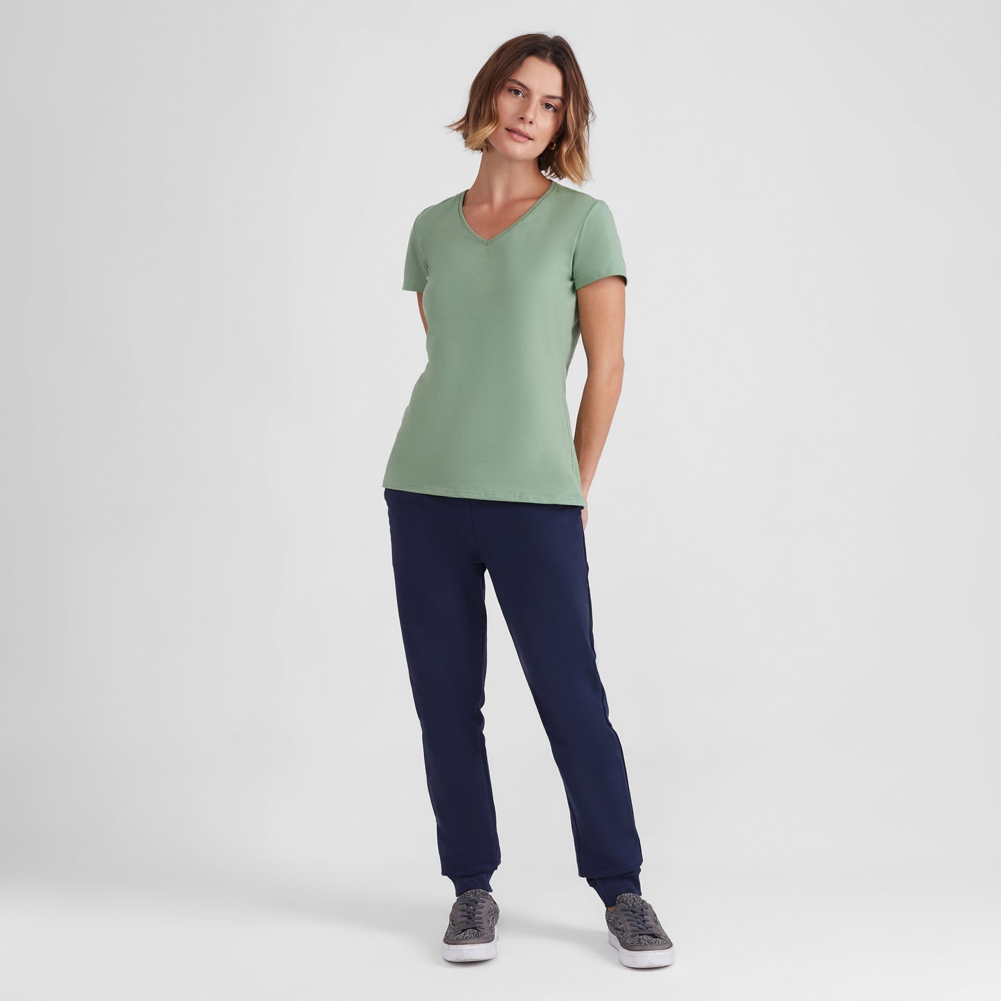 Camiseta Slim Gola V Feminina - Verde Jade
