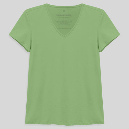 Camiseta Slim Gola V Feminina - Verde Jade