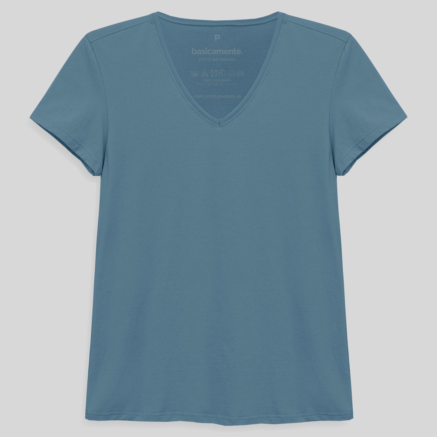 Camiseta Slim Gola V Feminina - Azul Celeste