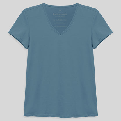 Camiseta Slim Gola V Feminina - Azul Celeste