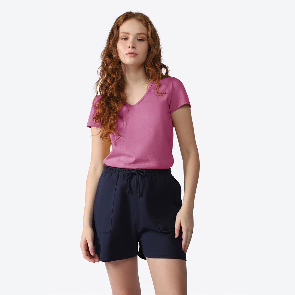 Camiseta Slim Gola V Feminina - Roxo Purpura