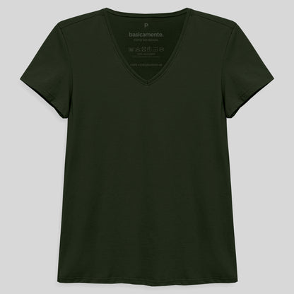 Camiseta Slim Gola V Feminina - Verde Selva