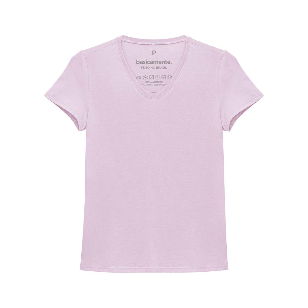 Camiseta Slim Gola V Feminina - Lilás Lavanda