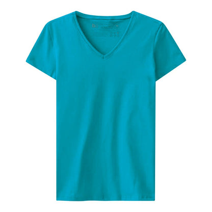 Camiseta Slim Gola V Feminina - Azul Royal
