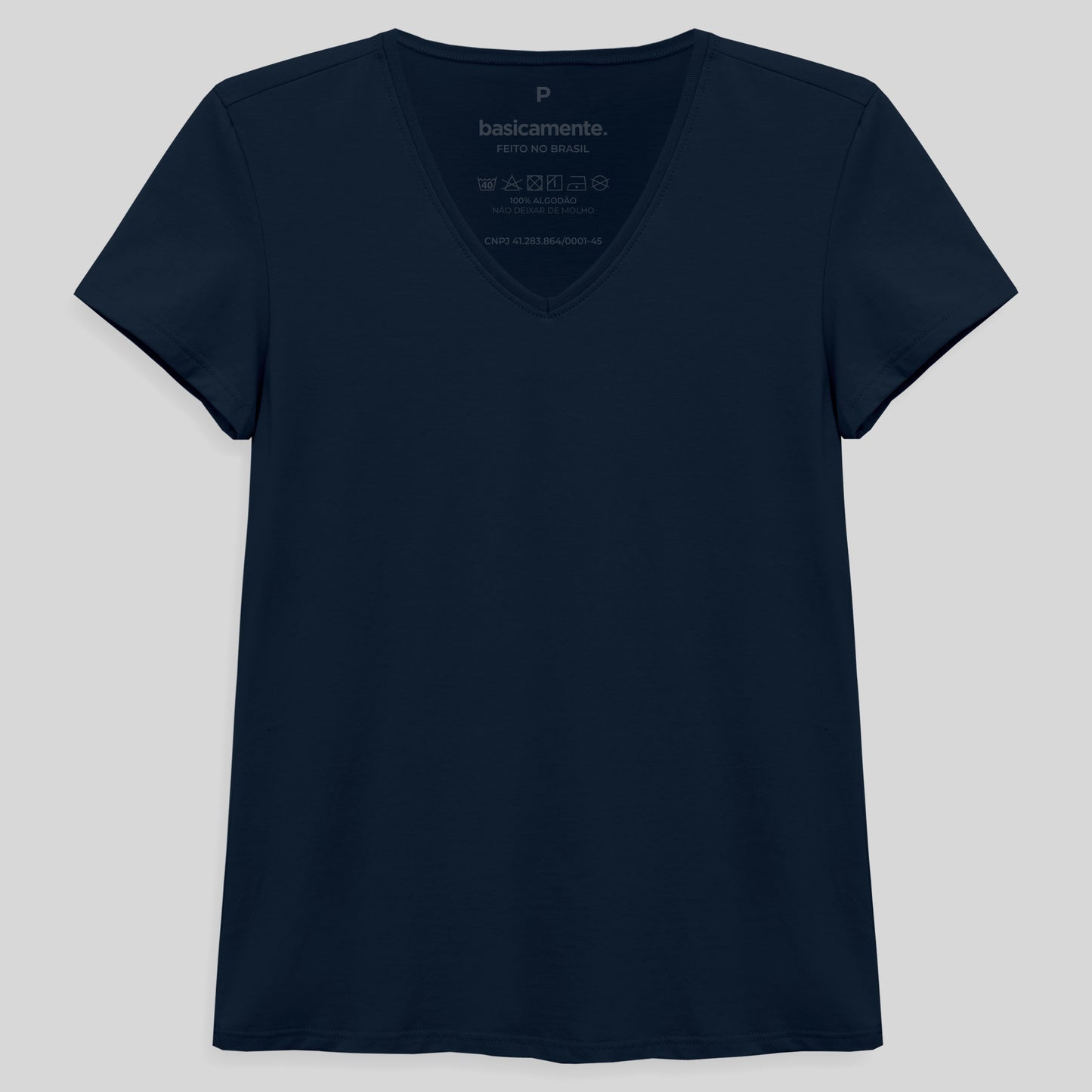 Camiseta Slim Gola V Feminina - Azul Marinho