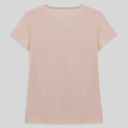 Camiseta Slim Gola V Feminina - Rosa Pastel