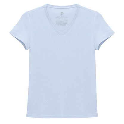 Camiseta Slim Gola V Feminina - Azul Capri