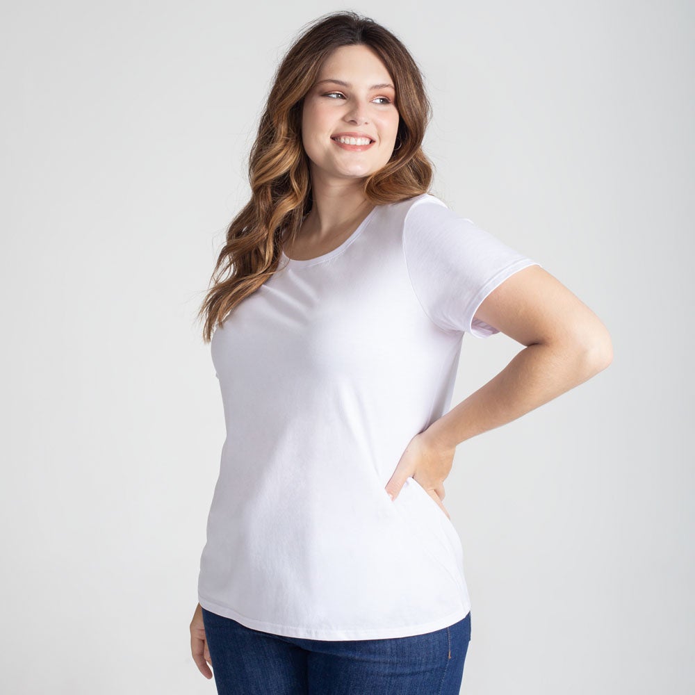 Camiseta Babylook Algodão Premium Plus Feminina - Branco