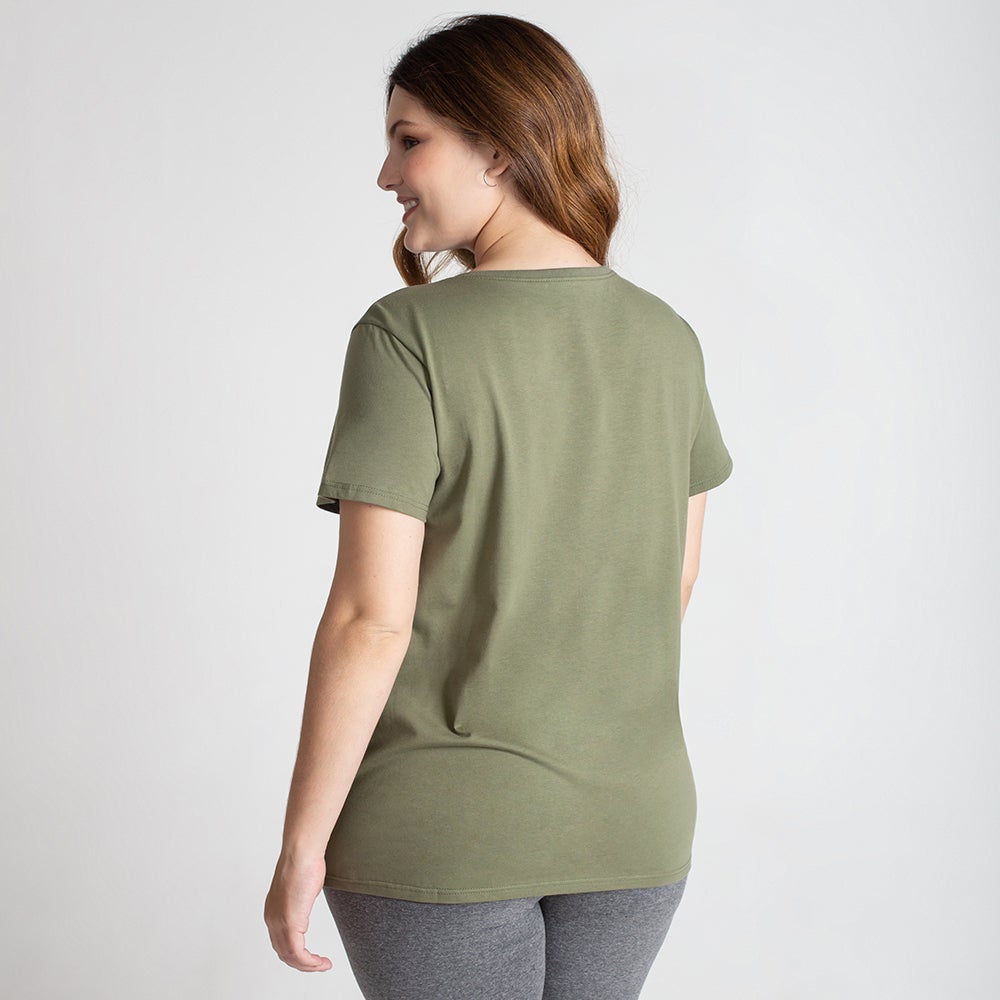 Camiseta Babylook Algodão Premium Plus Feminina - Verde Militar