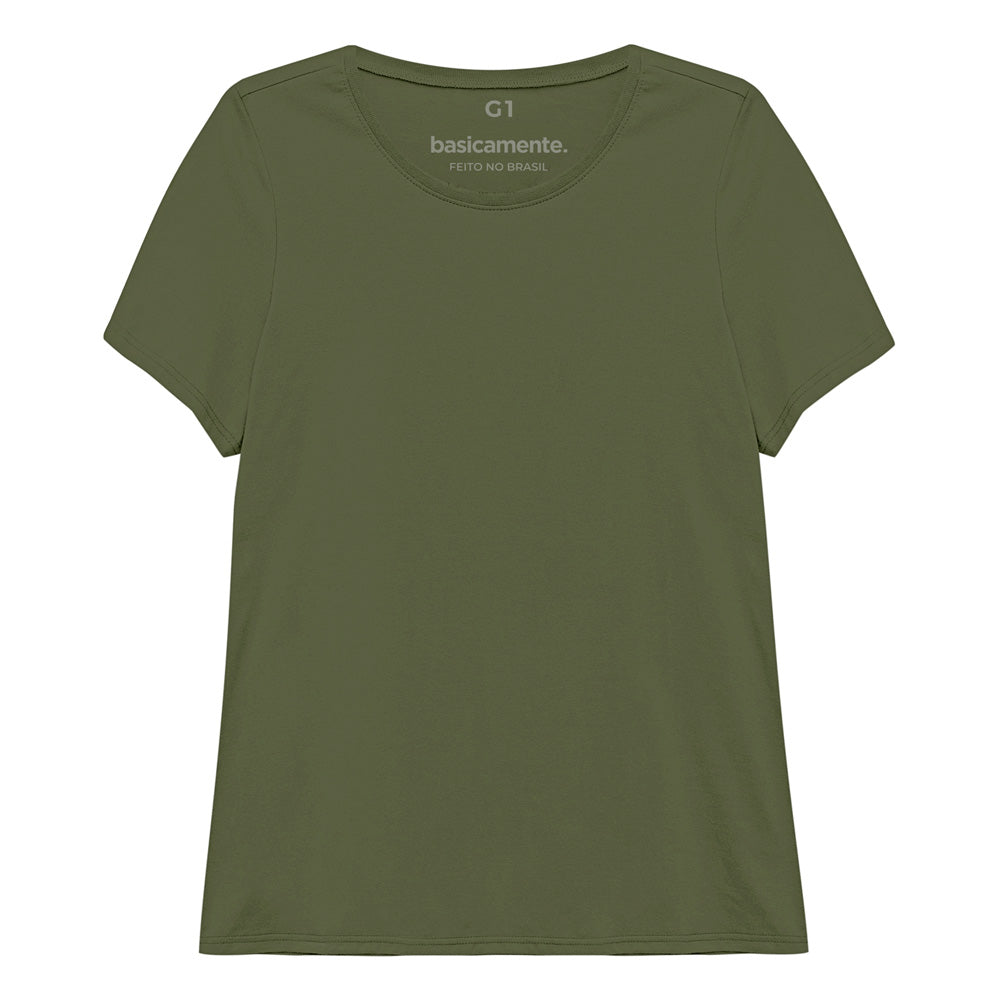 Camiseta Babylook Algodão Premium Plus Feminina - Verde Militar