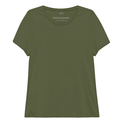 Camiseta Babylook Algodão Premium Plus Feminina - Verde Militar
