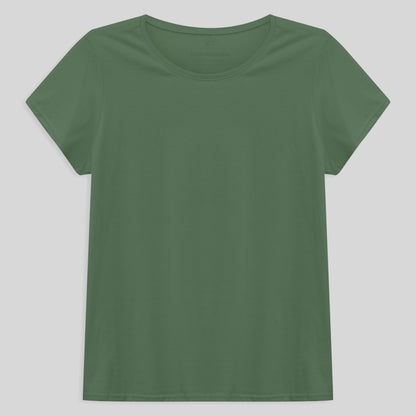 Camiseta Babylook Algodão Premium Plus Feminina - Verde Oliva