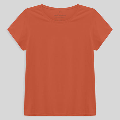 Camiseta Babylook Algodão Premium Plus Feminina - Laranja Coral