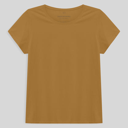 Camiseta Babylook Algodão Premium Plus Feminina - Ocre