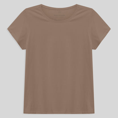 Camiseta Babylook Algodão Premium Plus Feminina - Bege Claro