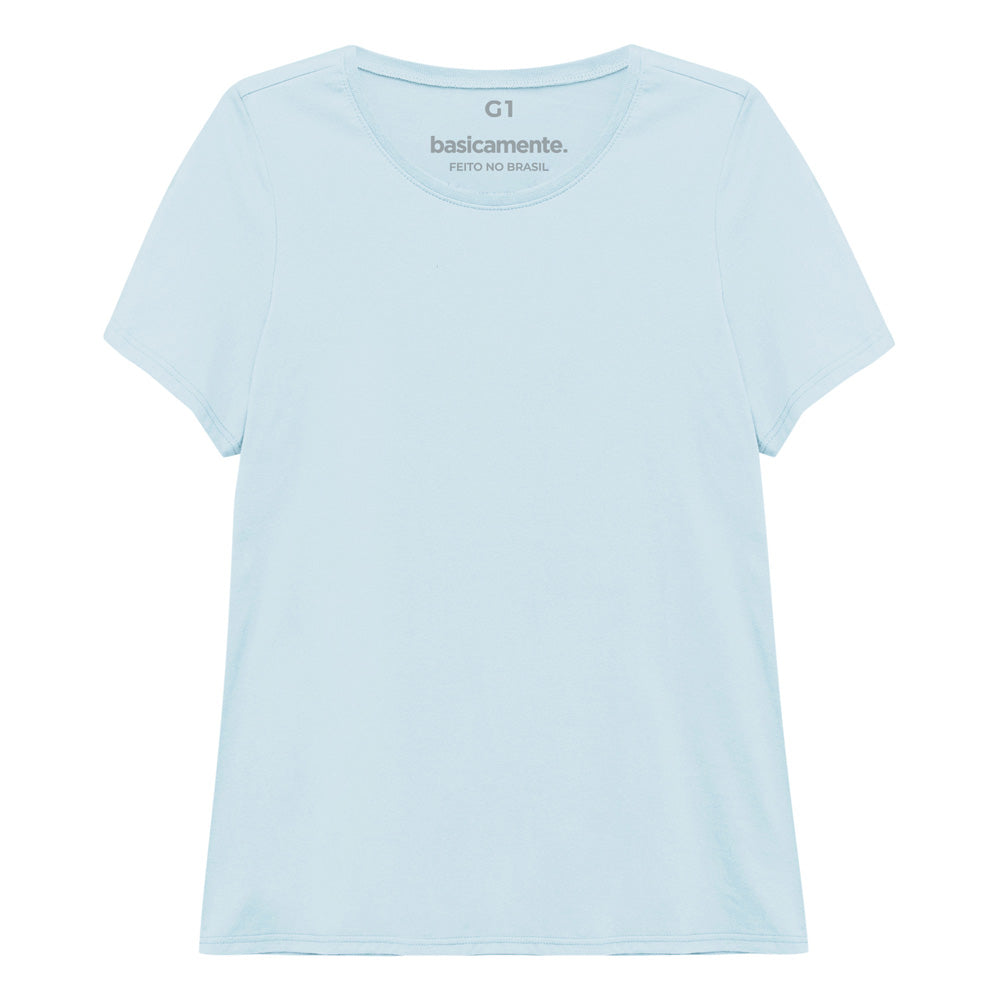 Camiseta Babylook Algodão Premium Plus Feminina - Azul Ceu