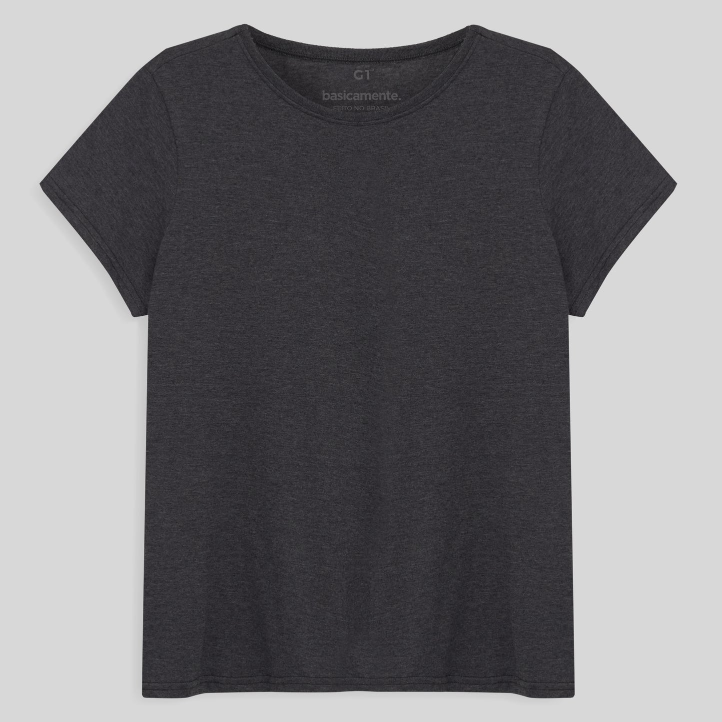 Camiseta Babylook Algodão Premium Plus Feminina - Mescla Escuro