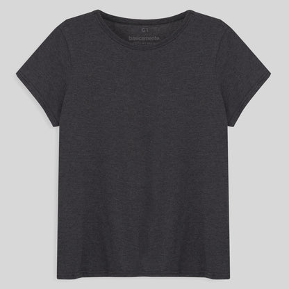 Camiseta Babylook Algodão Premium Plus Feminina - Mescla Escuro