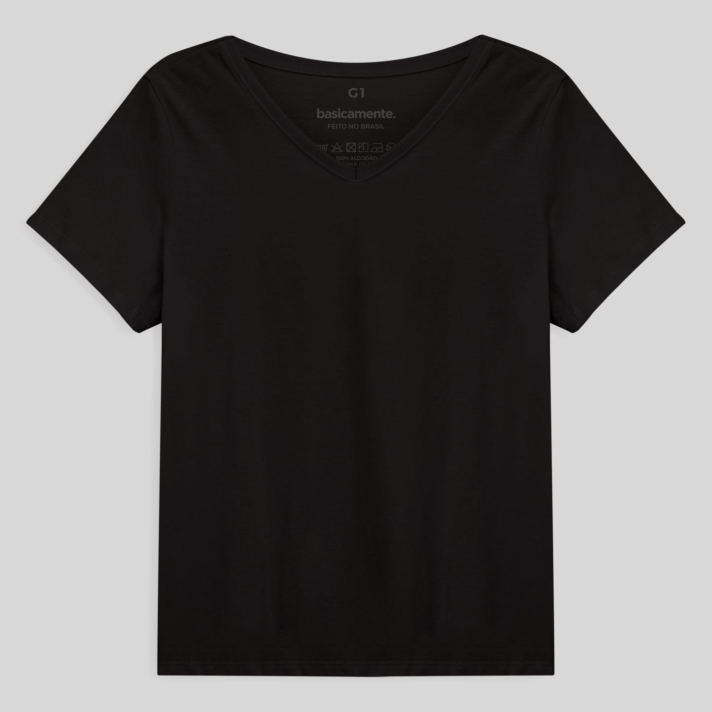 Camiseta Babylook Algodão Premium Gola V Plus Feminina - Preto
