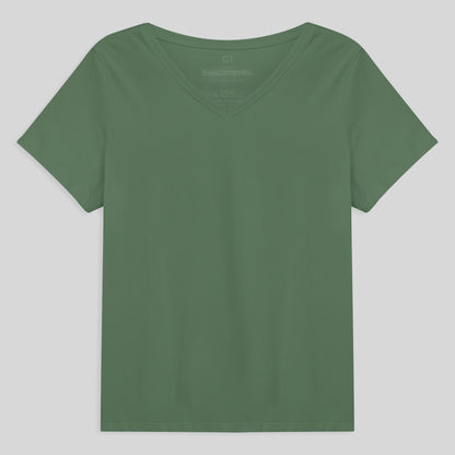 Camiseta Babylook Algodão Premium Gola V Plus Feminina - Verde Oliva