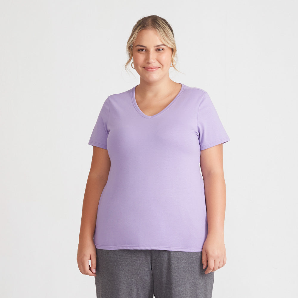 Camiseta Babylook Algodão Premium Gola V Plus Feminina - Lilás