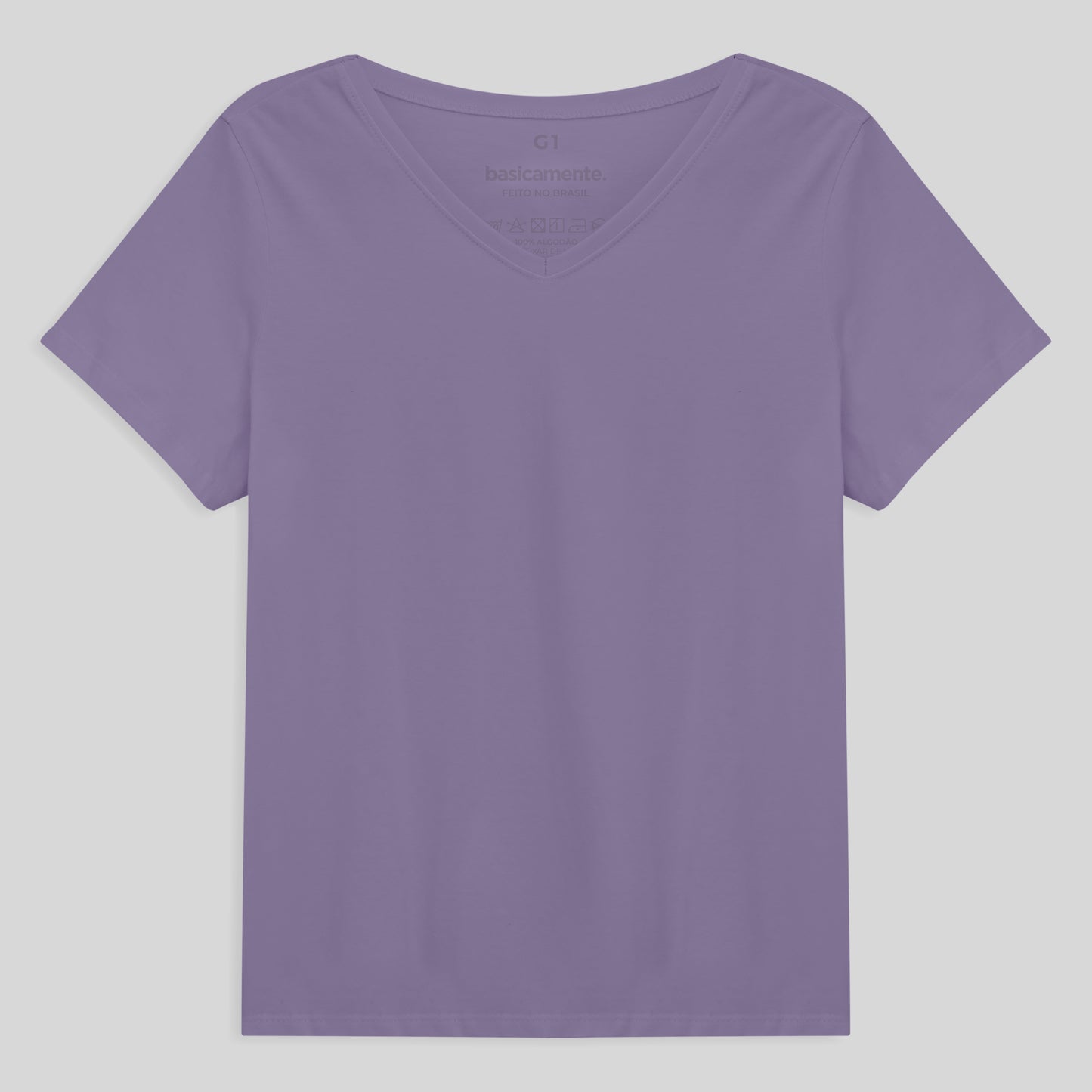 Camiseta Babylook Algodão Premium Gola V Plus Feminina - Lilás