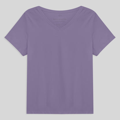 Camiseta Babylook Algodão Premium Gola V Plus Feminina - Lilás